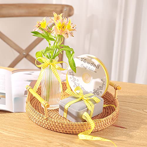 VGoodall Yellow Gingham Ribbon, 3/8 x 50Yd Picnic Craft Ribbon Blue Ribbons for Hair Accessories Craft and Christmas Gift Wrapping