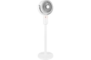 Sanpyl Standing Fan, 90° 180° Manual Vertical Oscillating Quiet Floor Fan with Remote Adjustable Height 5 Speeds 8H Timer for