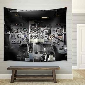 Center Console and Throttles in The Airplane - Fabric Wall Tapestry Home Decor - 51x60 inches