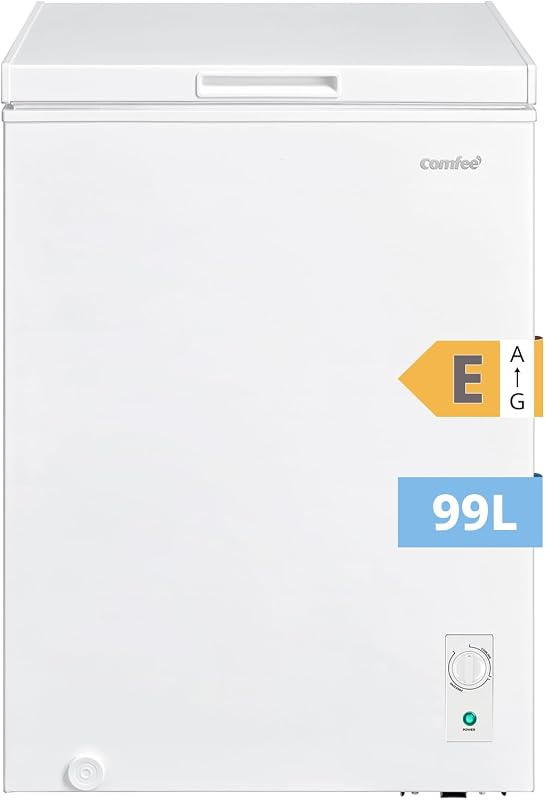 COMFEE' RCC102WH2EU(E) Congelador de peito autónomo 99L, descapotável em congelador/frigorífico, inversor, classificação de 4 estrelas, adequado para garagens, branco [Classe energética E]