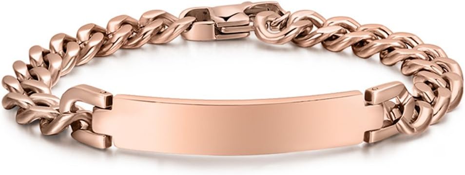 XIMAKA Free Engraving Custom Your Own Message Stainless Steel Rose Gold/Silver Tag Link Buckle Bracelet