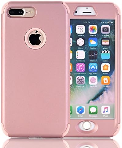 iPhone 8 Plus Case, iPhone 7 Plus Case, Matte Finish Full Body Heavy Duty Protection Sturdy Defender Durable Hard Armor Rubber Bumper for Apple iPhone 7 Plus 5.5 Inch Rose Gold
