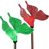 Butterfly Decor Outdoor Holiday LED Lighting Solar Garden Stake Lights Color Changing in-Ground 3D Fixture for Christmas Thanksgiving Patio Yard Lawn Decoration (2 Pack)