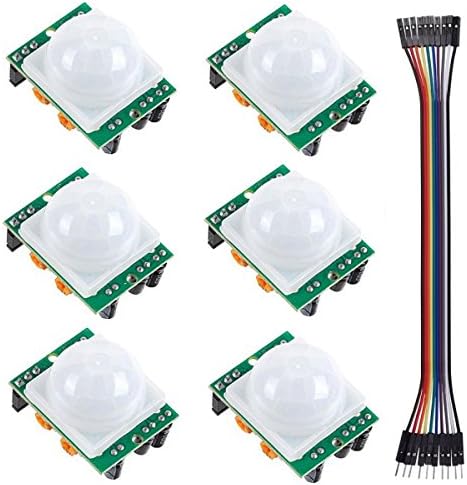 6 PCS HC-SR501 Pyroelectric Infrared PIR Adjustable Motion Sensor Module Detector for Arduino Raspberry Pi(Dupont Cable Included)