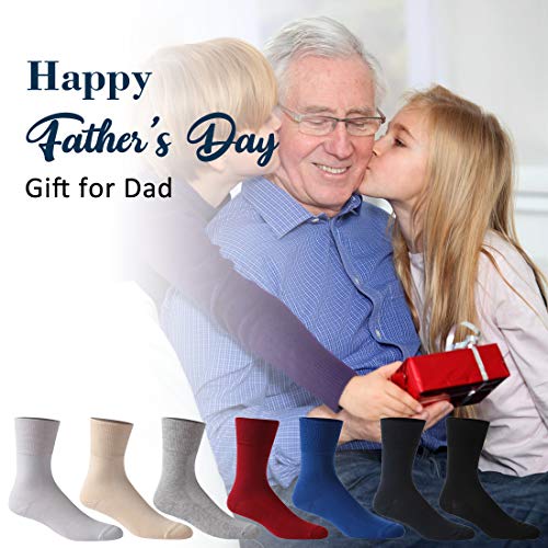Facool Diabetic Socks for Men Women, Dress Cushioned Crew Cotton Socks with Non-Binding,Loose Top,Seamless Toe 1 Pair Grey XL