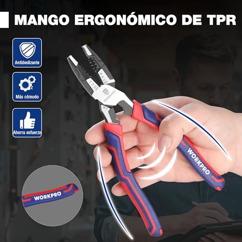 WORKPRO Universal Pliers, 5 in 1 Multifunctional Pliers with Wire Stripper, Wire Cutter, Professional Wire Stripper, Chrome Vanadium Steel, with Non-Slip Handle | Multifunctional Chrome Vanadium Steel Pliers with Wire Stripper, Cutter and Non-Slip Handle for Electricians