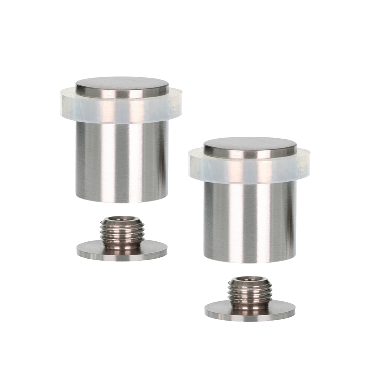 EVI Herrajes | Pack of 2 Stainless Steel Door Stops | Ø24x30mm | Floor Mounted | Matte Finish | Silicone Protection | Includes Screw + Fastening Plug | Model I-18124x30BCB