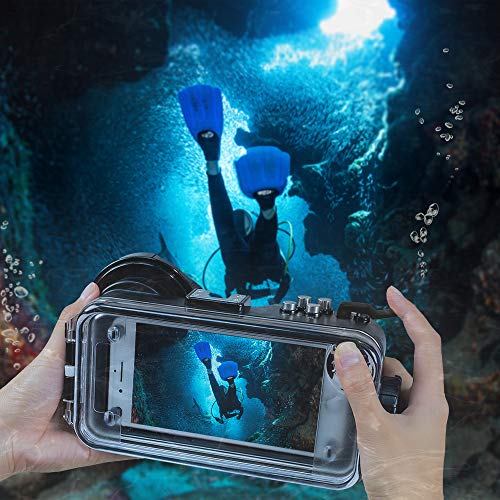 MEIKON iPhone X/6/7/8 Waterproof Case Black Bluetooth Control,195FT/60M IPX8 Certified Waterproof Underwater Swimming Diving Surfing Snorkeling case with Wide Angle Dome Port Lens(NO Battery)