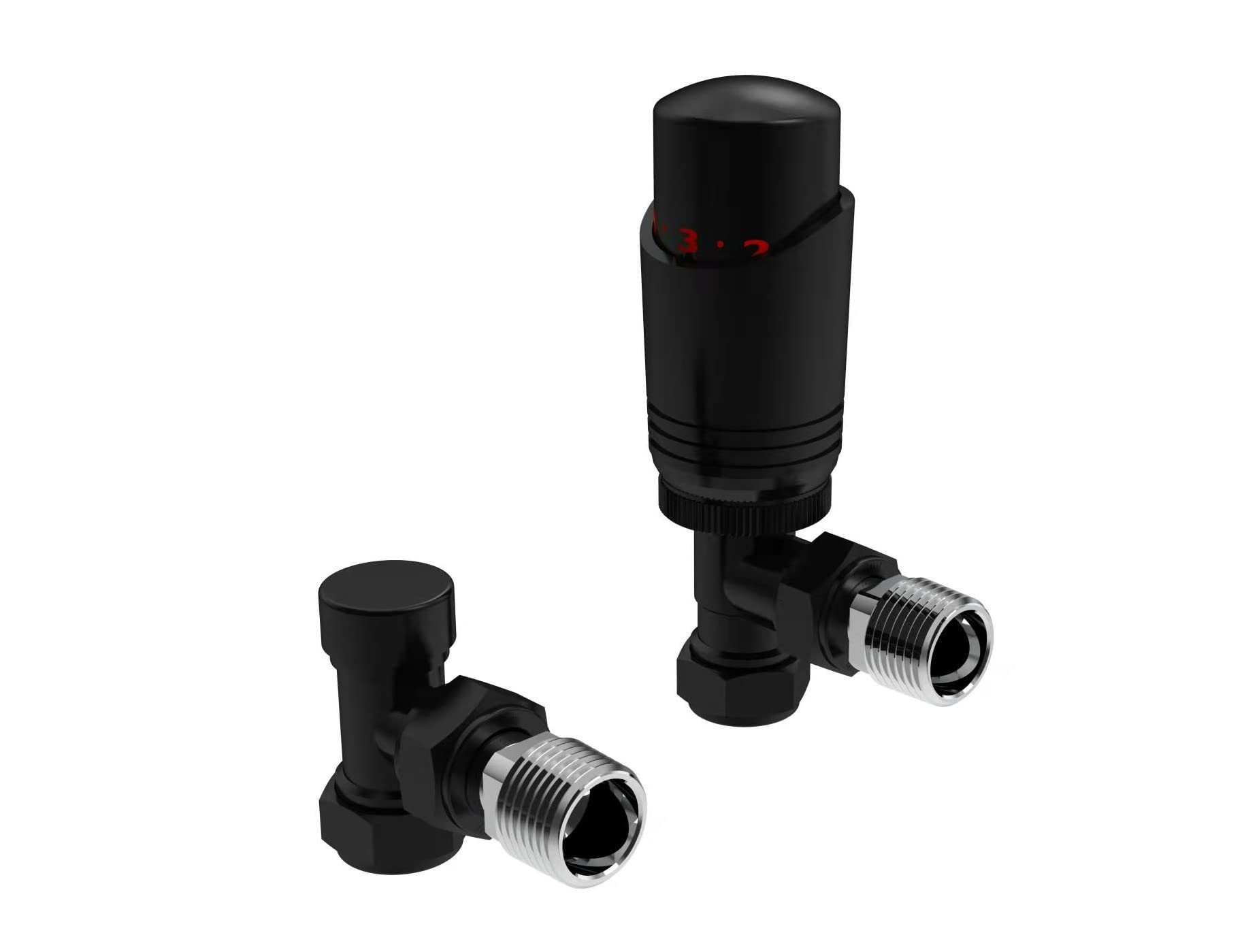 Black Thermostatic Radiator Valve Angled Corner or Straight Matt Black Radiator TRV Thermostat Valves (Angled)