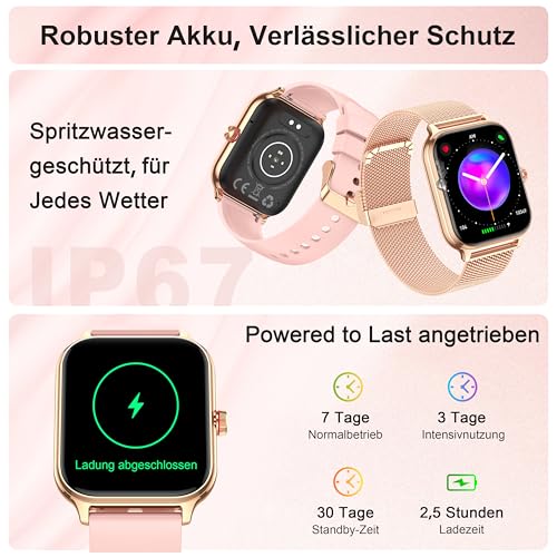 LODIMEKE Smartwatch Men Women Phone Function Blood Pressure Heart Rate Sleep 1.96 Inch AI Fitness Watch 100+ Sports Modes, IP67 Waterproof Pedometer Alarm Clock Calculator Business Card iOS Android