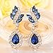 EleQueen Women's Austrian Crystal Art Deco Tear Drop Dangle Earrings Clip-on Gold-tone Sapphire Color