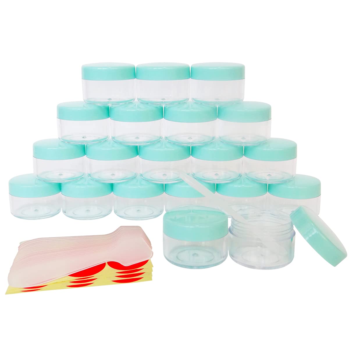 Wopanxye 20pcs 15 gram Empty Travel Sample Jar, 15g Mini Cosmetic Container Tins, 15ml Small Round Pot with GREEN Screw-up Lids, for Makeup Facial Cleaner Creams Lotions Mask Lip Gloss Moisturizers