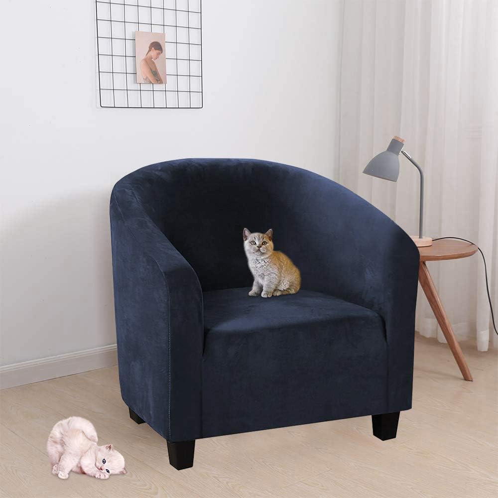 Tub Chair Covers for Armchairs Tub Sofa Slipcover Velvet Fabric Club Chair Slipcover Stretch Armchair Slipcover Removable Washable Sofa Couch Cover for Dining Living Room Office Reception Navy Blue - Image 3
