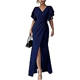 SweatyRocks Women's Wrap V Neck Ruffle Sleeve Maxi Dress Elegant Fishtail Fitted Long Cocktail Dresses