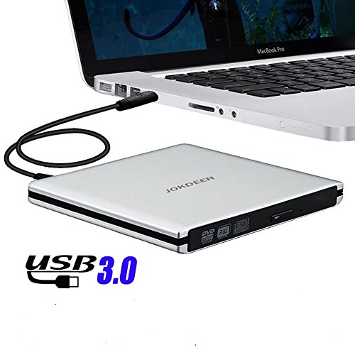 JOKDEER USB 3.0 External DVD-RW Drive Burner All-aluminum Ultra Slim Portable DVD Rewriter Burner CD/DVD-RW Writer Burner for Laptop and Desktop PC Windows and Linux OS Apple Mac Macbook Pro (Silver)