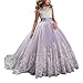 Princess Lilac Long Girls Pageant Dresses Kids Prom Puffy Tulle Ball Gown US8