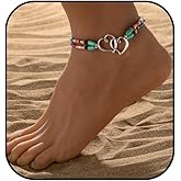 Elastic Beaded Anklets for Women Double Layered Hollow Heart Anklet Boho Turquoise Elastic Ankle Bracelet Summer Beach Foot Jewelry