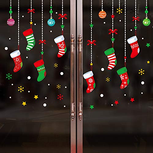 ZOCONE Christmas Window Stickers Holiday Decorations, Snowflake Window Clings, Santa Claus Snowman Window Decals for Home Office Shopwindow (4 Sets-A)