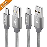USB Type C Cable, (2-PACK)(6.6ft)USB C Charger Cable Nylon Braided Fast Charging Sync Cord for Samsung Galaxy Note 8, S9 Plus ,S8, LG V20 G5 G6, Google Pixel 2 xl,Nexus 5X/6P, Nintendo Switch (Gray)