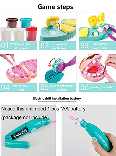 HenMerry 13Pcs Doctor Kit for Kids Dentist Pretend Play Toy Check Teeth Clay Mud Model Set