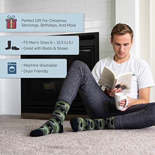 Hot Feet Cozy, Heated Thermal Socks for Men, Warm, Patterned Crew Socks, USA Men's Sock Sizes 6 - 12.5 - Hot Feet (Green Camo/Solid Black) (2 - Pack) - Thumbnail 3