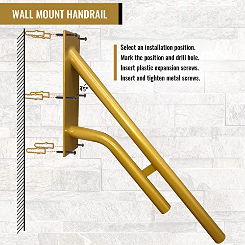 Wall Mount handrail for Outdoor Steps, Golden Polished Garage Railing, Handrail for Garage, Yard, Garden and Porch Steps (23.6
