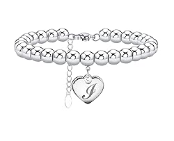 Monily Initial Bracelet for Women Heart Tag Bead