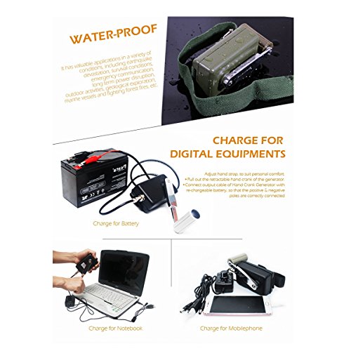HUABAN Hand Crank Generator High Power Charger for Outdoor Mobile Phone Computer Charging 30W / 0-28V with USB Plug (Black Generator + DC Regulator)