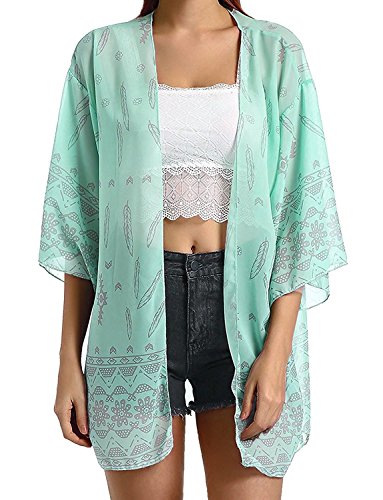 MuQing Womens Chiffon Bikini Swimsuit Beach Wear Cover Up Kimonos Green (22K06LV)