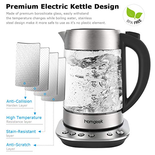 Electric Kettle, Homgeek Electric Kettle Glass with Variable