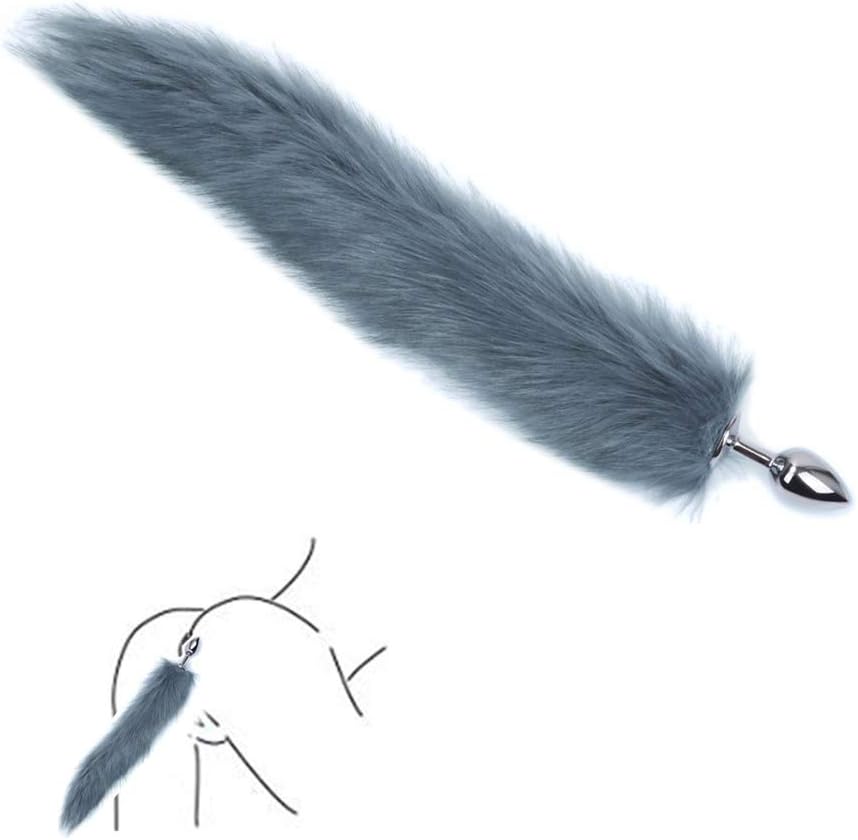 Role Playing Toy for Couples T-Shirt Simulation Hair Fox Tail Anales Plug - Artificial Tail Hair Back Court G P-oint Massage Supplies Gray by SexTown