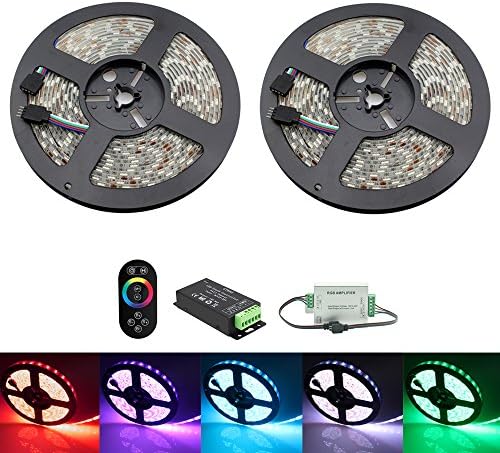 Fancy Room 32.8ft 10M IP67 Waterproof Flexible Strip 600leds Color Changing RGB SMD5050 LED Light Strip Kit +8 Key Touch RF Remote + Controller + Amplifier
