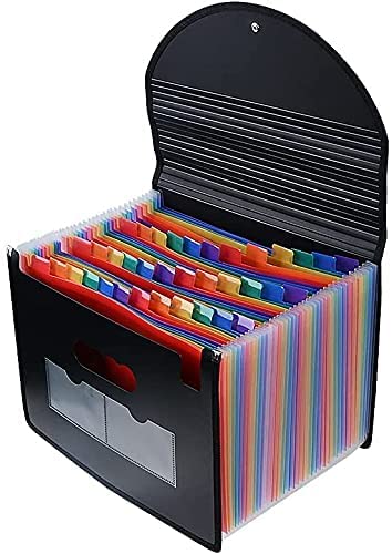Toolzia Expanding File Organiser,36 Pockets Document Organiser Expandable Accordion Filing Folders for Paperwork A4 Size Tab Filing Boxe (36 Pockets File Folder with Lid)