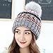Ypser Women's Winter Slouchy Knitted Hat Cable Faux Fur Pom Beanie Hat, Grey, One Size