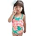 Saidi Girls One Piece Swimsuit Green Bow Pink Tiered Skirt Flower