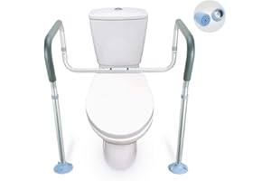 OasisSpace Toilet Rail - Medical Bathroom Safety Frame for Elderly, Handicap and Disabled - Adjustable Toilet Safety Handrail, 2 Additional Rubber Tips