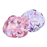 Mudder Waterproof Women Shower Bath Cap, 2 Pack, Pink and Purple