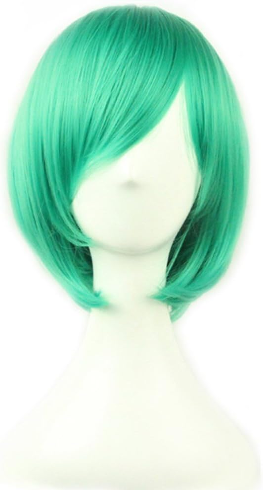 12" Short Straight Hair Wig Anime Cosplay Costume Party Wigs (Green)