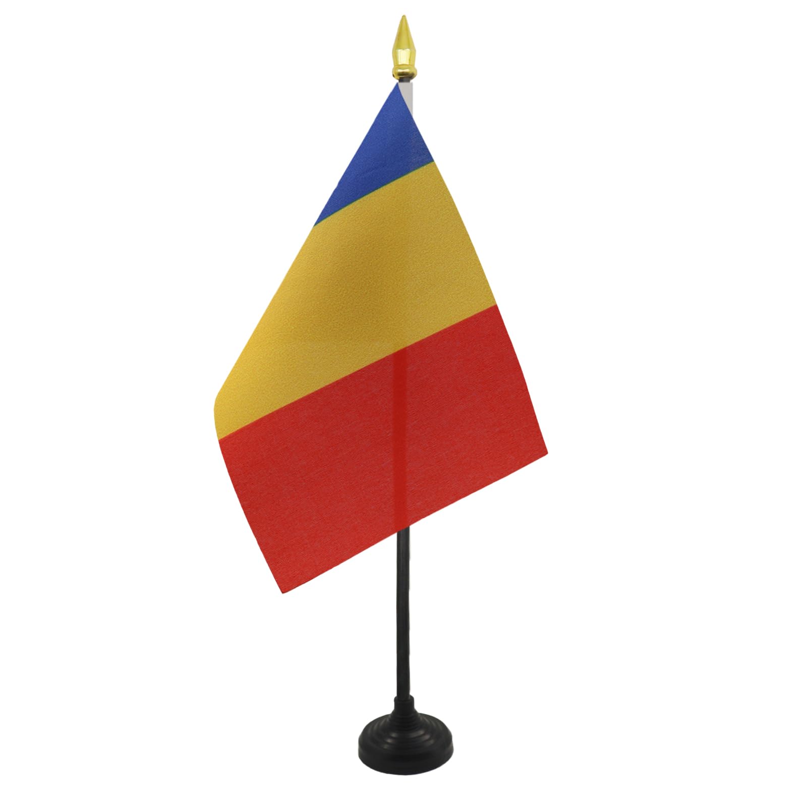 AZ FLAG - Chad Table Flag 4'' x 6'' - Chadian Mini Desk Flag 100% Polyester 15 x 10 cm - Office Mini Banner with 10'' Pole - Golden Spear