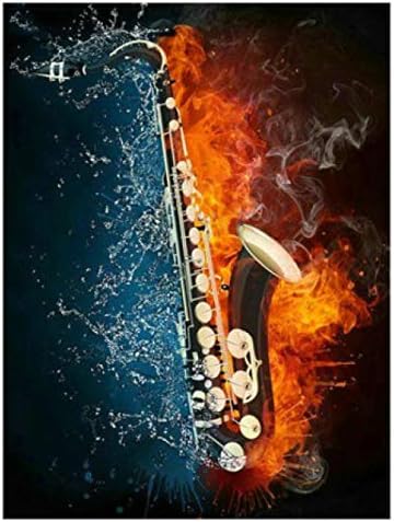 bjtbjtbjt DIY 5D Diamond Painting Water fire Saxophone by Number Kits, Painting Cross Stitch Full Drill Crystal Rhinestone Embroidery Pictures Arts Craft for Home Wall Decor Gift,-50X60CM