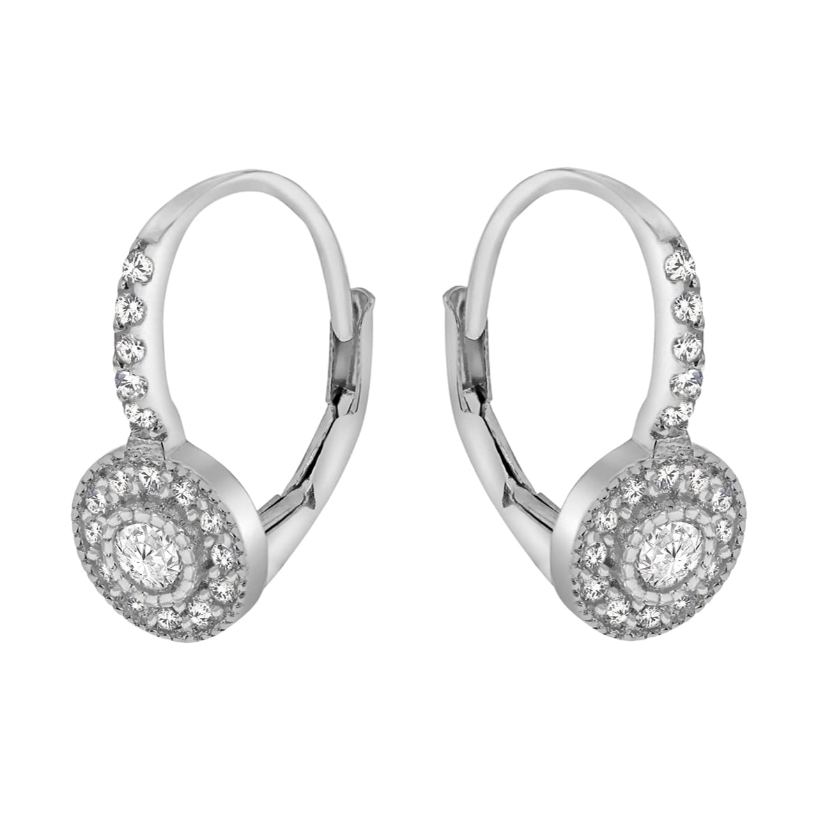 Tuscany Silver Women's Sterling Silver Rhodium Plated Cubic Zirconia Lever Back Earrings