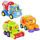 Best Choice Products Set of 3 Friction Powered Car Toys, Harvester Truck, Street Sweeper, Cement Mixer
