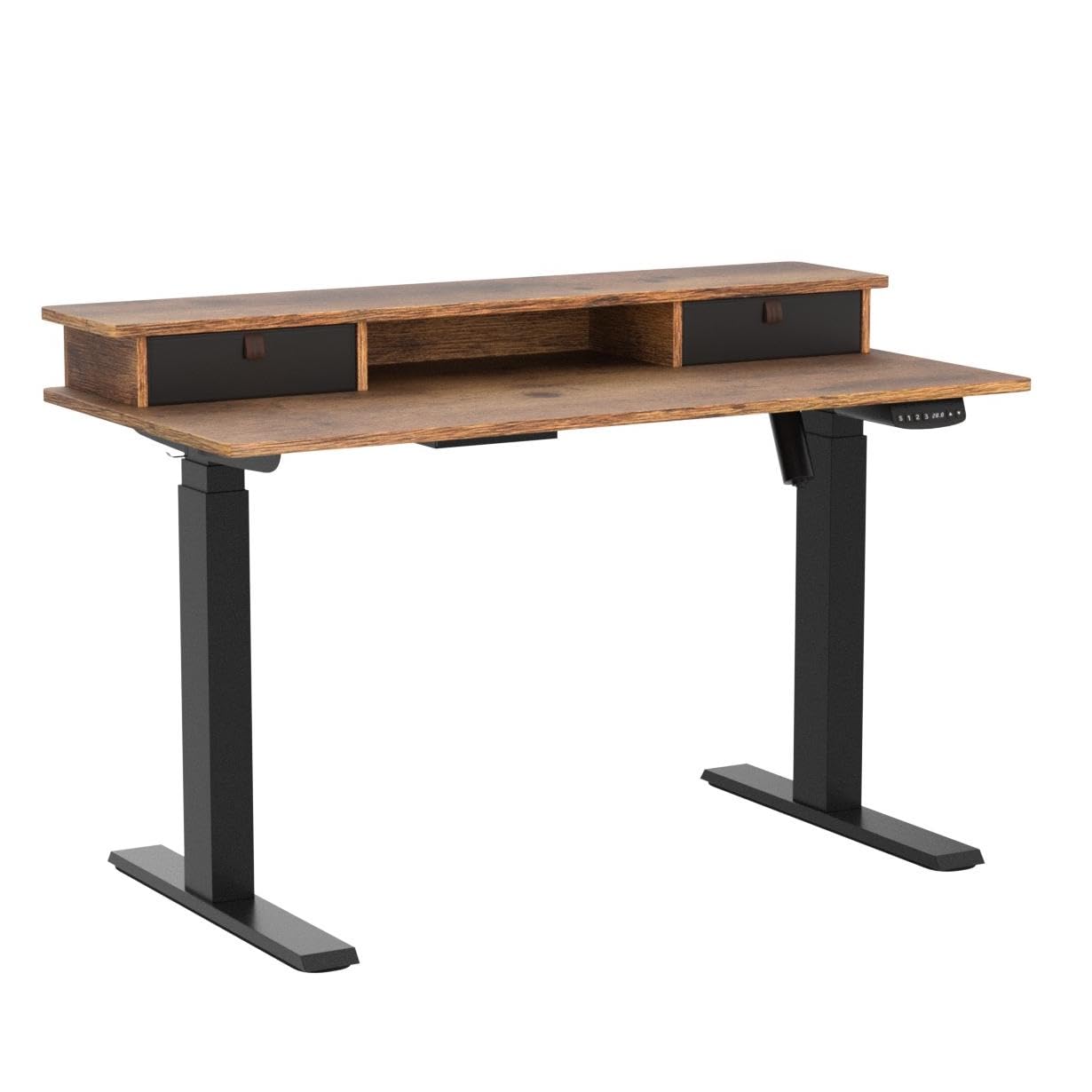 FEZIBO 40 x 24 Inch Height Adjustable Electric Standing Desk with Double Drawer, Stand Up Desk with Storage Shelf, Sit Stand Desk, Rustic Brown