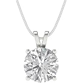 Clara Pucci 3 cttw Simulated Diamond White Gold-Plated Silver Necklace and Pendant for Women (16" Box Chain,Round Cut,9mm)