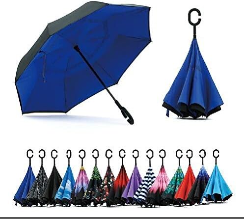 Creative Inverted Umbrella, Double Layer Windproof Anti-UV Sun and Rain Umbrellas with Hands Free Handle, Perfect Business, Birthday, Christmas Gifts (Royal Blue)