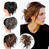 Tousled Updo Messy Bun Hair Piece Scrunchies Synthetic Wavy Bun Extensions Rubber Band Elastic Scrunchie Chignon Instant Ponytail Hairpiece for Women #30T4 Light Auburn & Medium Brown