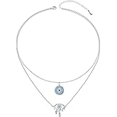 JZMSJF S925 Sterling Silver Evil Eye Hamsa Hand CZ Triple Layered Necklaces for Women