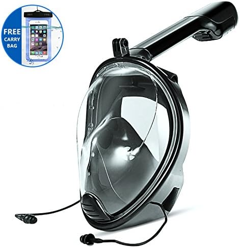 NaKenerr 180°view Panoramic full face Snorkel/Diving Mask with GoPro Attachment &amp; Carrying Bag - Snorkeling Design with Anti-leak Technology Size: S/M L/XL L/XL