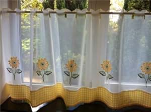 Cortina de cocina, tela de cuadros y girasoles amarilla 60"X18" - 152,4