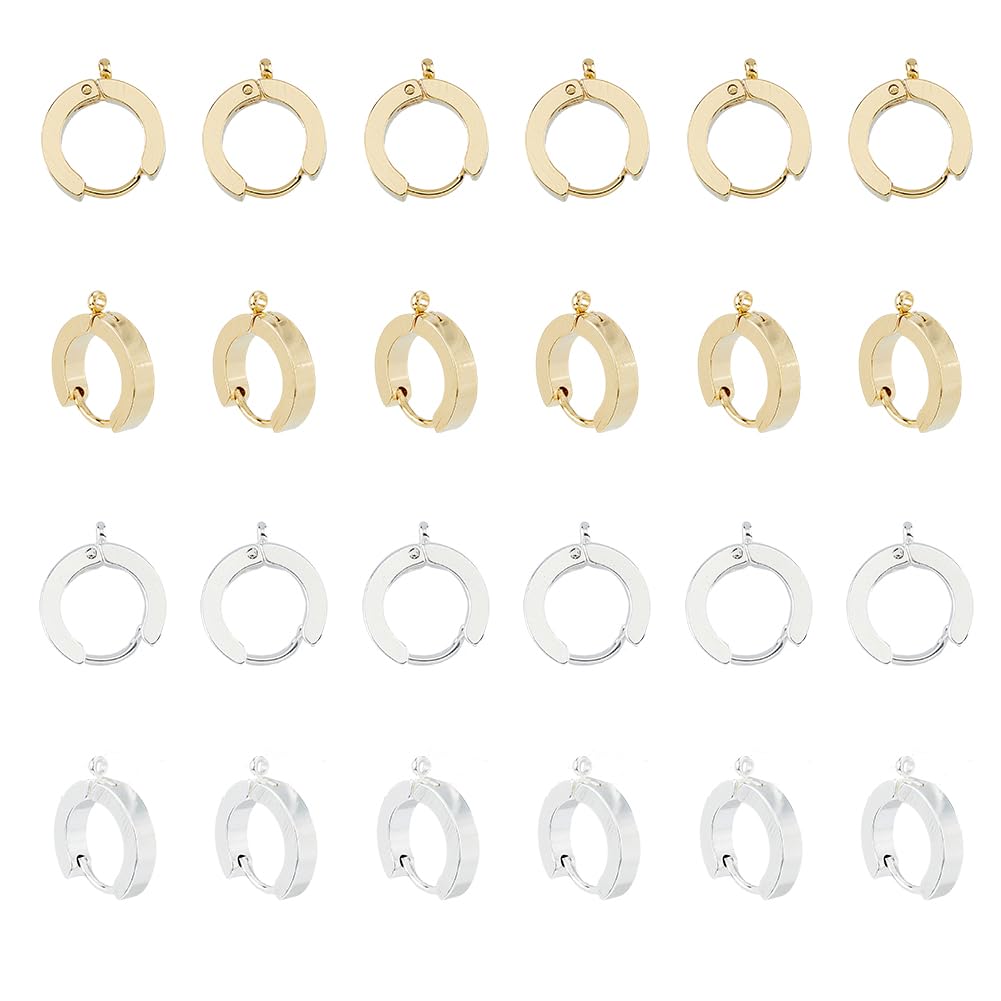 DICOSMETIC 24Pcs Huggie Earring with Loop 2 Colors Round Hoop Earrings Leverback Earring Hooks Stainless Steel Earrings Findings for DIY Jewelry Making, Hole: 1.4mm, Pin: 1mm